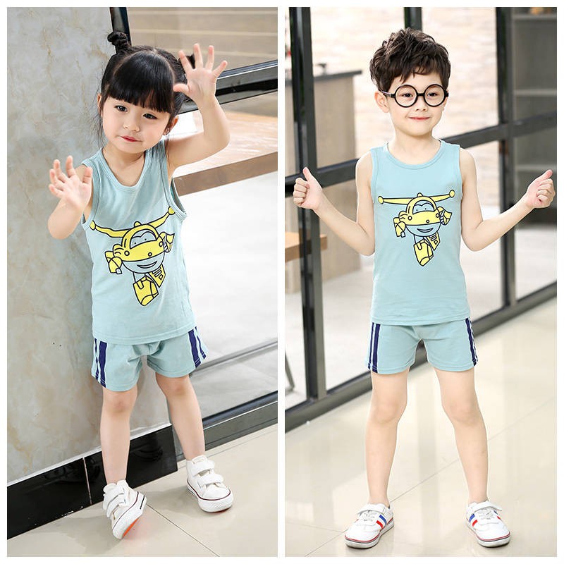 Bộ Áo Thun Sát Nách Phối Quần Short Vải Cotton Thời Trang Mùa Hè Cho Bé 111 Tuổi