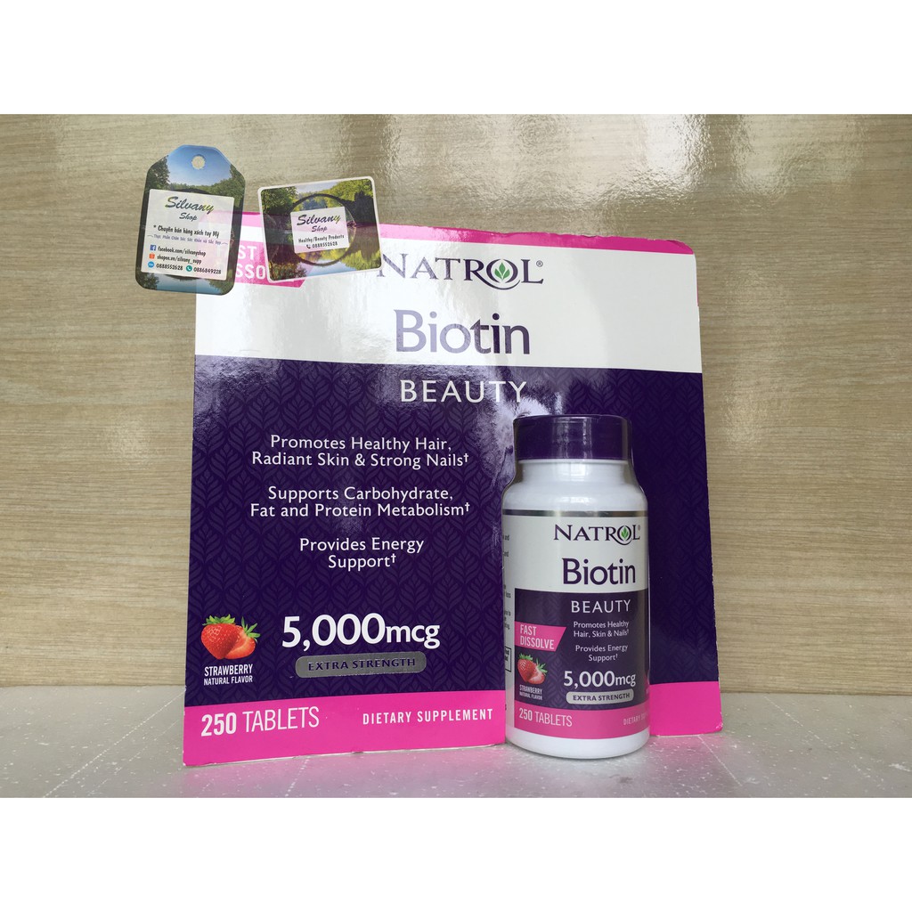 [Date 12/2021] Viên Ngậm Natrol Biotin 5000mcg Extra Strength Vị Dâu – Hỗ Trợ Mọc Tóc - 250 Viên