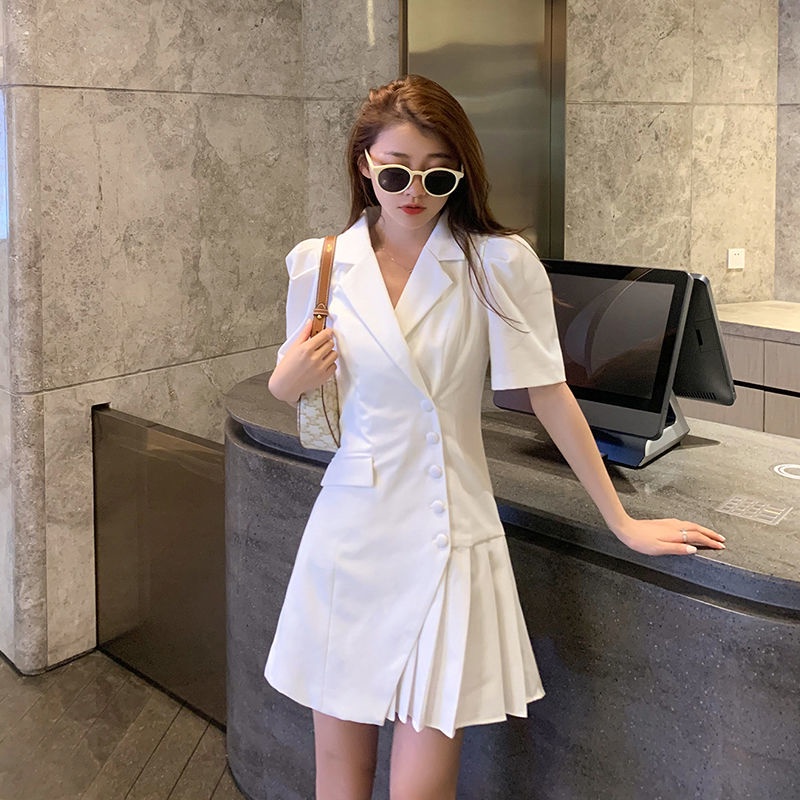 Đầm Chữ A Cổ Bẻ Xếp Ly Dáng Ôm Chất Lượng Cao 0l