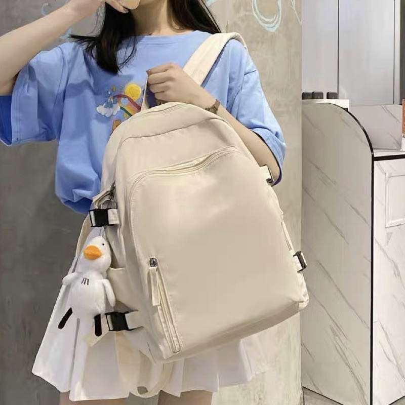 Balo ulzzang nữ basic cặp học sinh đi học nhiều ngăn thời trang vải dù mịn