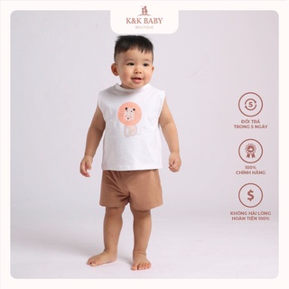 Set đồ bé trai hình sư tử màu cam vải 100% cotton cao cấp - Quần áo trẻ em - K&K Baby