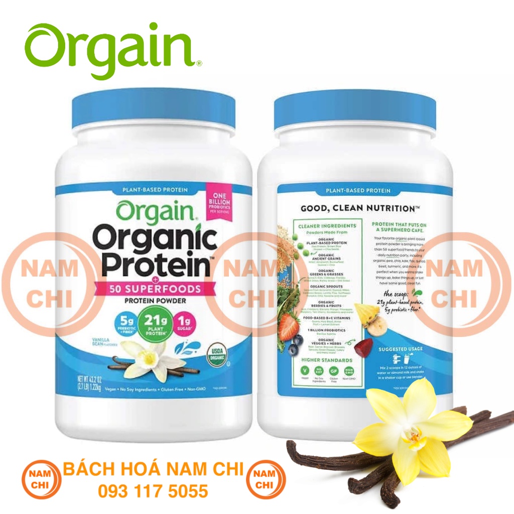 [VANILLA] Bột Protein Hữu Cơ Orgain Organic Protein 50 Superfoods 1.2kg - Hương Vanilla