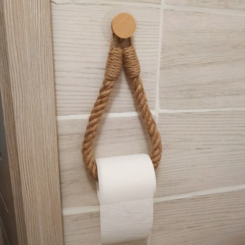 Japanese Style Hand-woven Lanyard Holder/ Vintage Hemp Rope Toilet Paper Holder/ Kitchen Wall-mounted Towel Storage Holder/ Bathroom Punch-free Roll Paper Holder