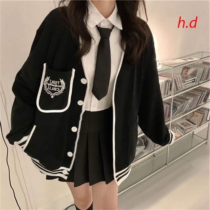 Áo Khoác Bomber Cadigan The seven Zenchất nỉ bông có cúc dọc áoSweater Thời trang Nữ Thu Đôngphong cách Hàn Quốc