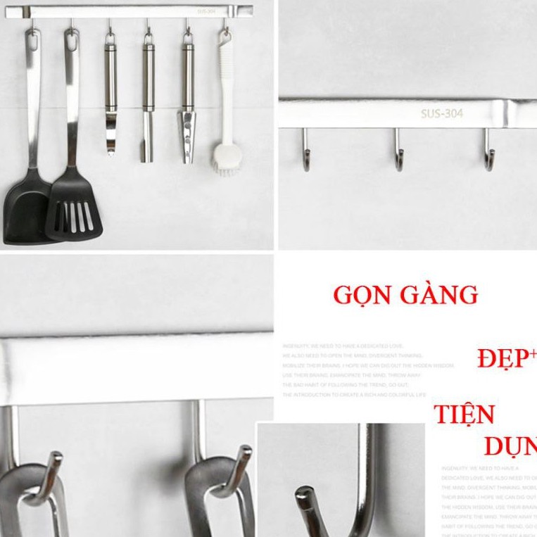 Giá móc treo thìa muỗng đa năng Inox 304 Nanichino có sẵn keo dán tường