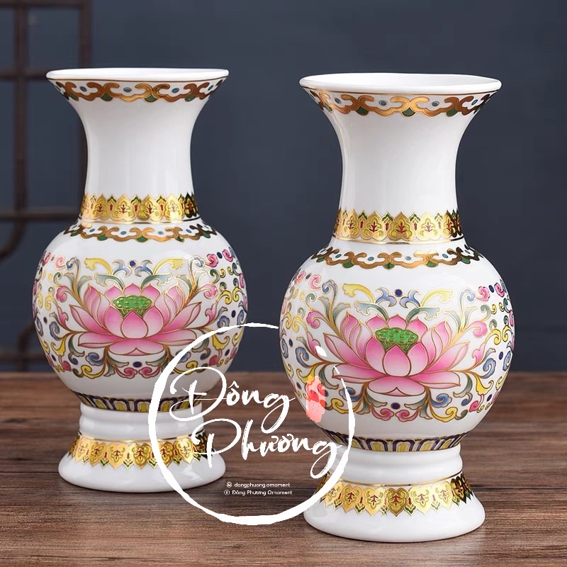 Bộ Đồ Thờ Cúng - Set Đồ Thờ Gốm Sứ Hoa Văn Hồng Liên cao cấp