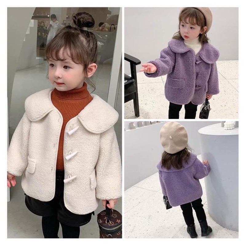 ÁO DẠ LÔNG CỪU QUẢNG CHÂU BÉ GÁI❤️ TÍM SZ 100_ TRẮNG SZ 90cm