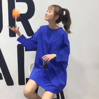áo thun nữ[] dài tay không cổ thời trang vạt áo xẻ tà trẻ trung phong cách Hàn .