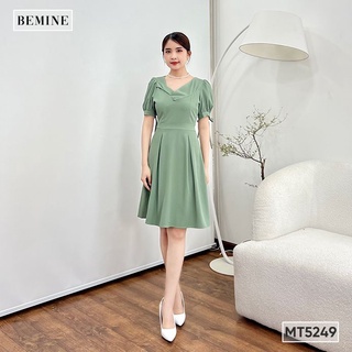 Đầm tay phối nơ cổ đắp chéo BEMINE MT5249XANH
