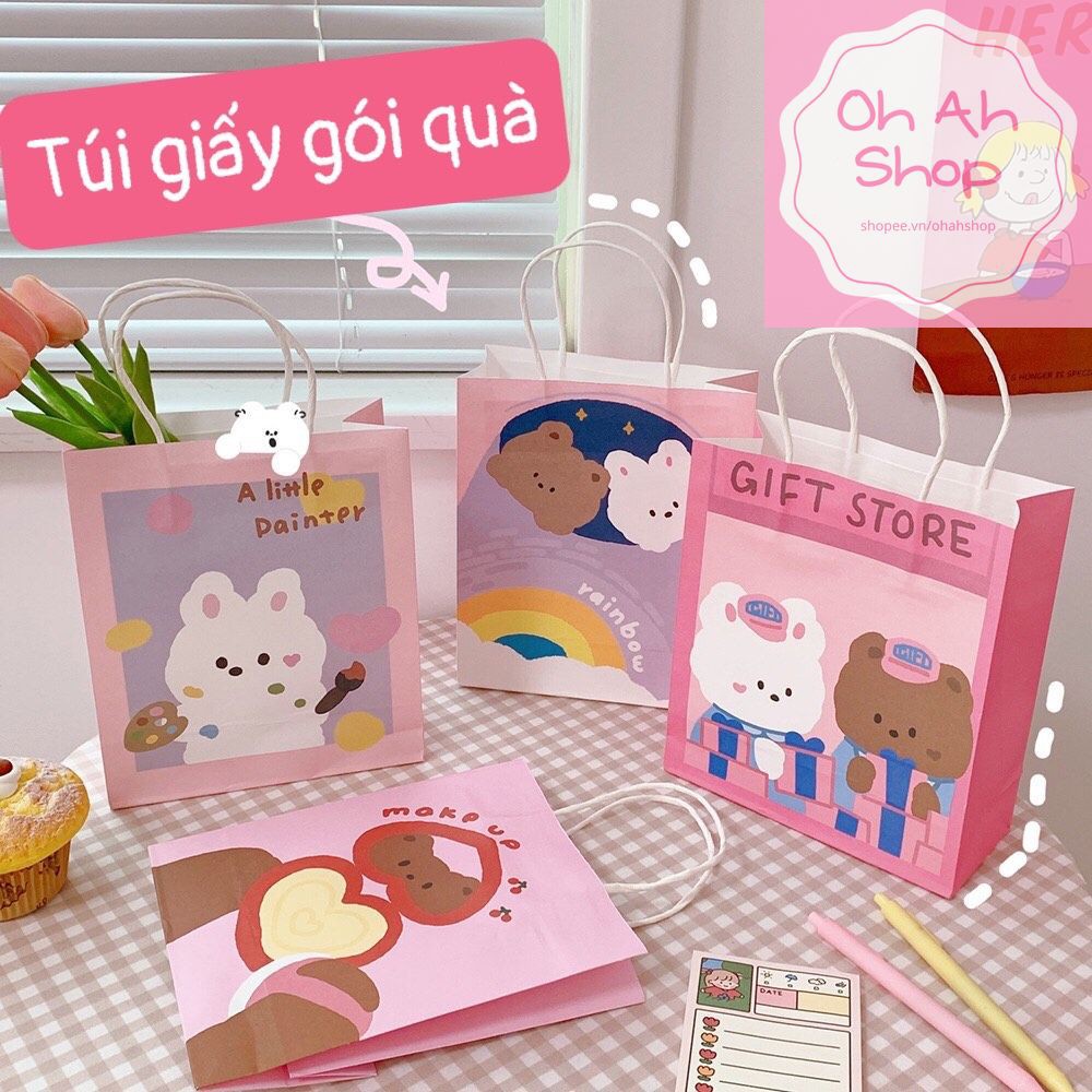 🍓 Túi Giấy Gói Quà Tặng Sinh Nhật Cực Dễ Thương Mẫu Gấu Thỏ