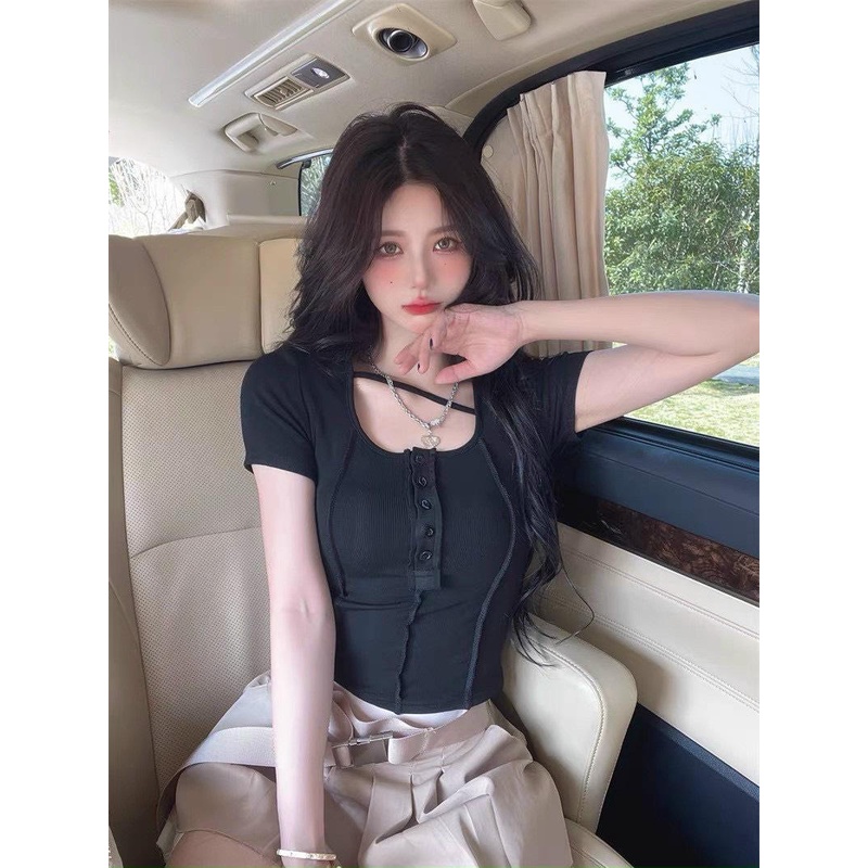 Áo Croptop Ôm Body Tay Ngắn Gân Nổi alohashop91