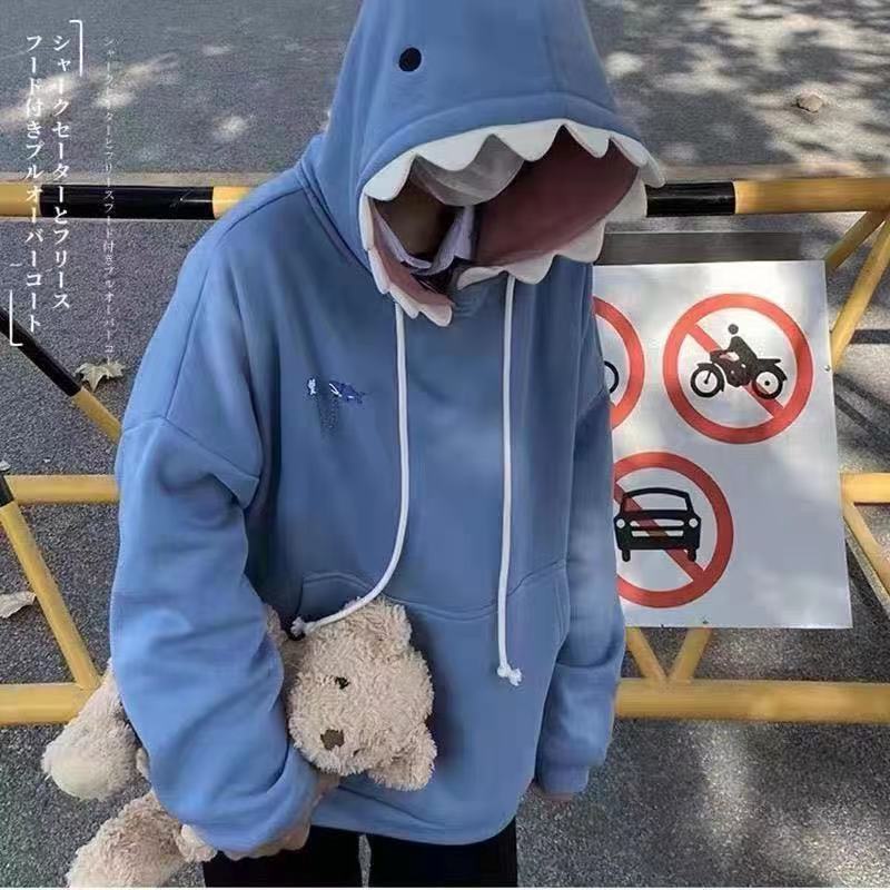 Áo Hoodie Dáng Rộng In Hình Cá Mập Thời Trang Mùa Xuân Thu Dành Cho Nữ
