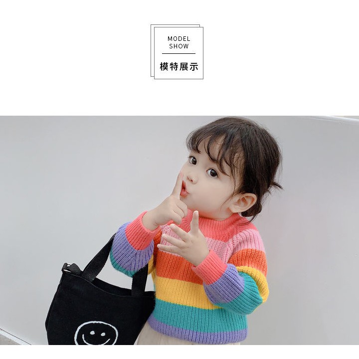 Áo len cho bé dài tay họa tiết cầu vồng phong cách Hàn quốc dễ thương [HÀNG QUẢNG CHÂU]