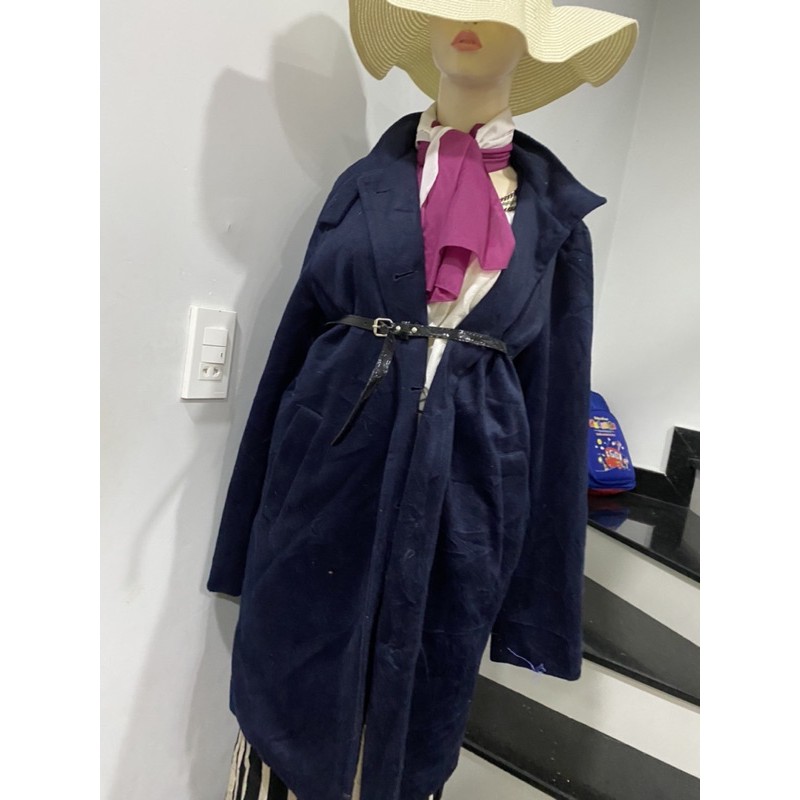 áo khoát dạ dáng dài màu xanh đen