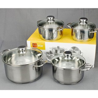 Bộ xoong 4 cái FIVE STAR vung kính