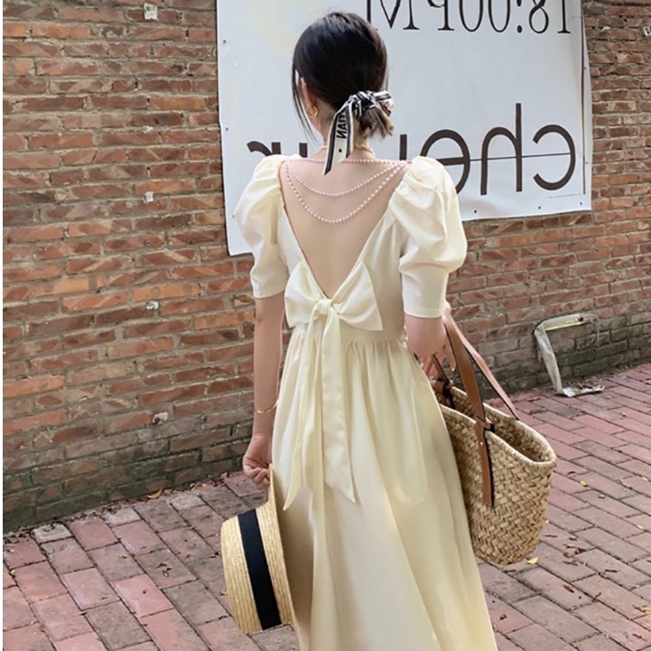 Váy nữ cổ vuông thiết kế tay phồng dáng dài, Đầm thời trang công sở cao cấp dự tiệc sang trọng V109 | BigBuy360 - bigbuy360.vn