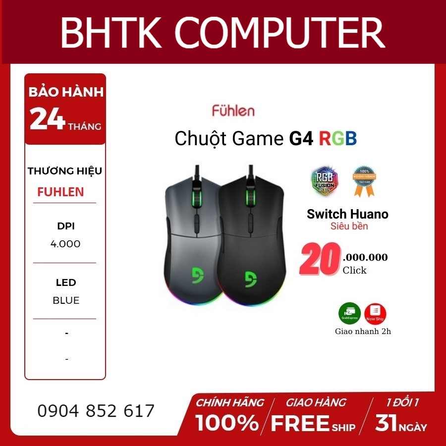 Chuột Gaming Fuhlen G4 RGB (Black/ Gray) - Chuột game ngon rẻ - Chính hãng BH 24 tháng