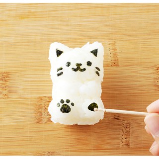 Cao cấp] BỘ KHUÔN ÉP CƠM BENTO HÌNH MÈO CHIBI KÈM MÁY DẬP RONG 