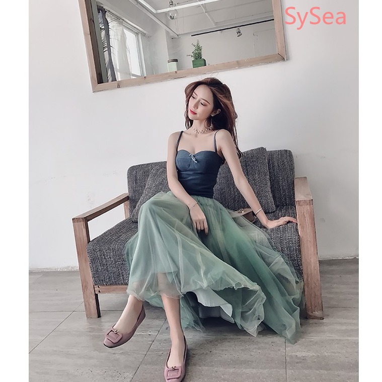 Đầm Dáng Dài Phối Lưới Thời Trang Đi Biển Cho Phái Nữ