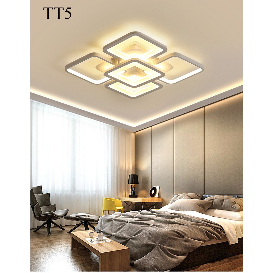 Đèn ốp trần đèn áp trần trang trí phòng khách phòng ngủ có kèm điều khiển từ xa phân tầng 3 chế độ sáng mẫu TT5