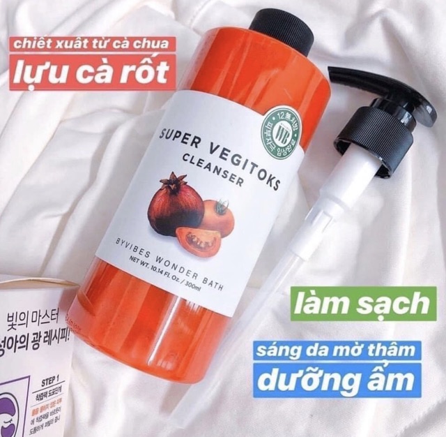 Sữa Rửa Mặt Rau Củ 3 in 1 Tẩy Trang, Rửa Mặt,Thải Độc Tố Byvibes Wonder Bath Super Vegitoks Cleanser 300ml