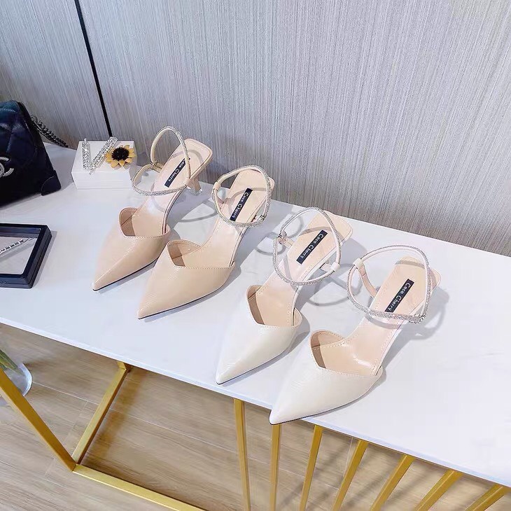 Giày Cao Gót Sục Nữ Quai Đá 5P Gót Nhọn Mã E32