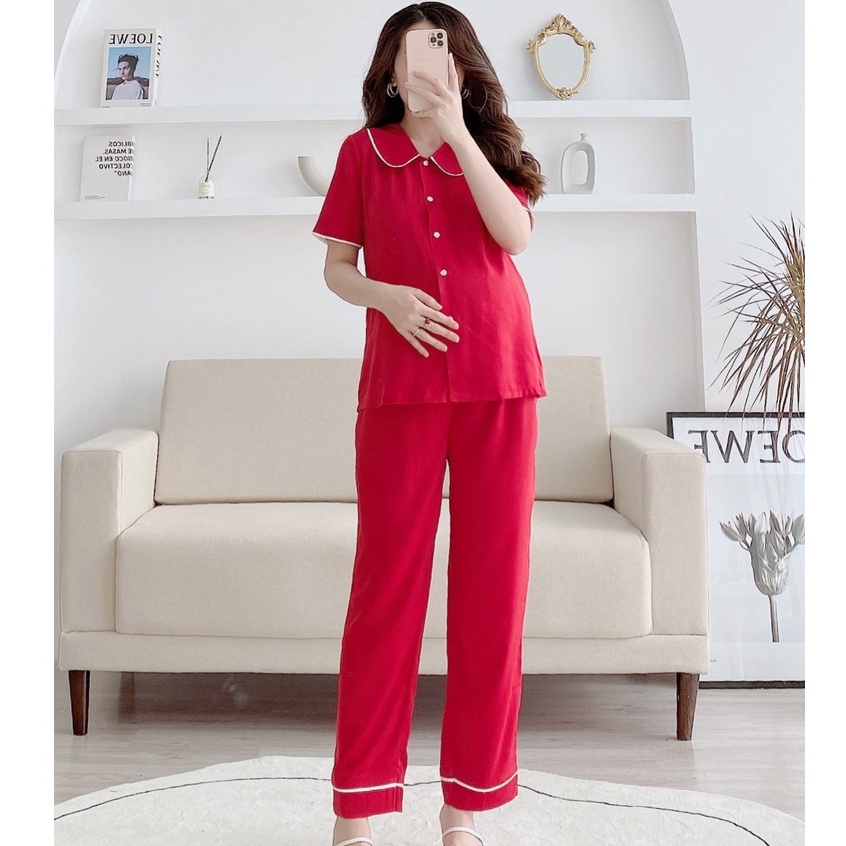 MEDYLA - Bộ đồ bầu mặc nhà mùa hè pijama lụa chất mát cho bầu mặc thoải mái trong và sau sinh - DB346