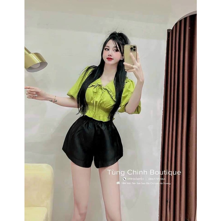 Áo kiểu nữ cổ sen tay bồng dáng crt phối với quần,chân váy đều xinh nha