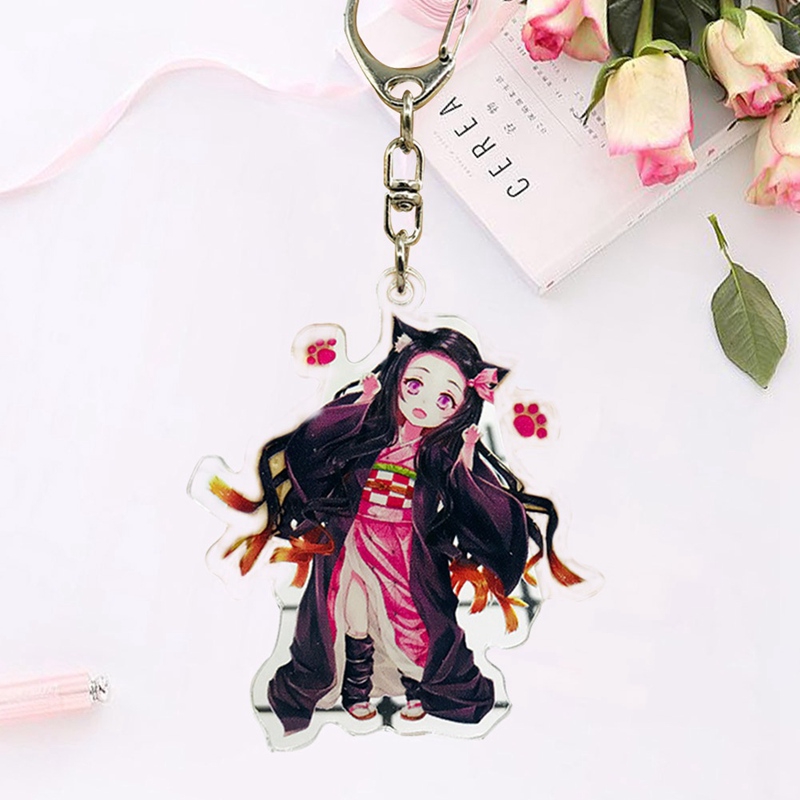 Anime Demon Slayer Keychain Cute Kamado Nezuko Pendant Two-sided Trankparent Keyring Cosplay Acrylic Fans Jewelry Gift