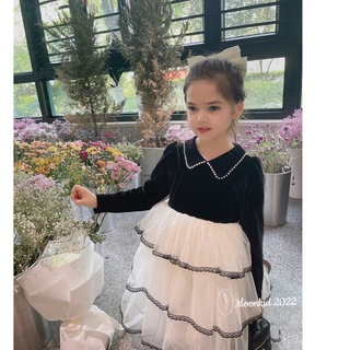 Váy bé gái - Váy cổ viền ren hạt chân váy ren xếp ly siêu xinh cho bé gái