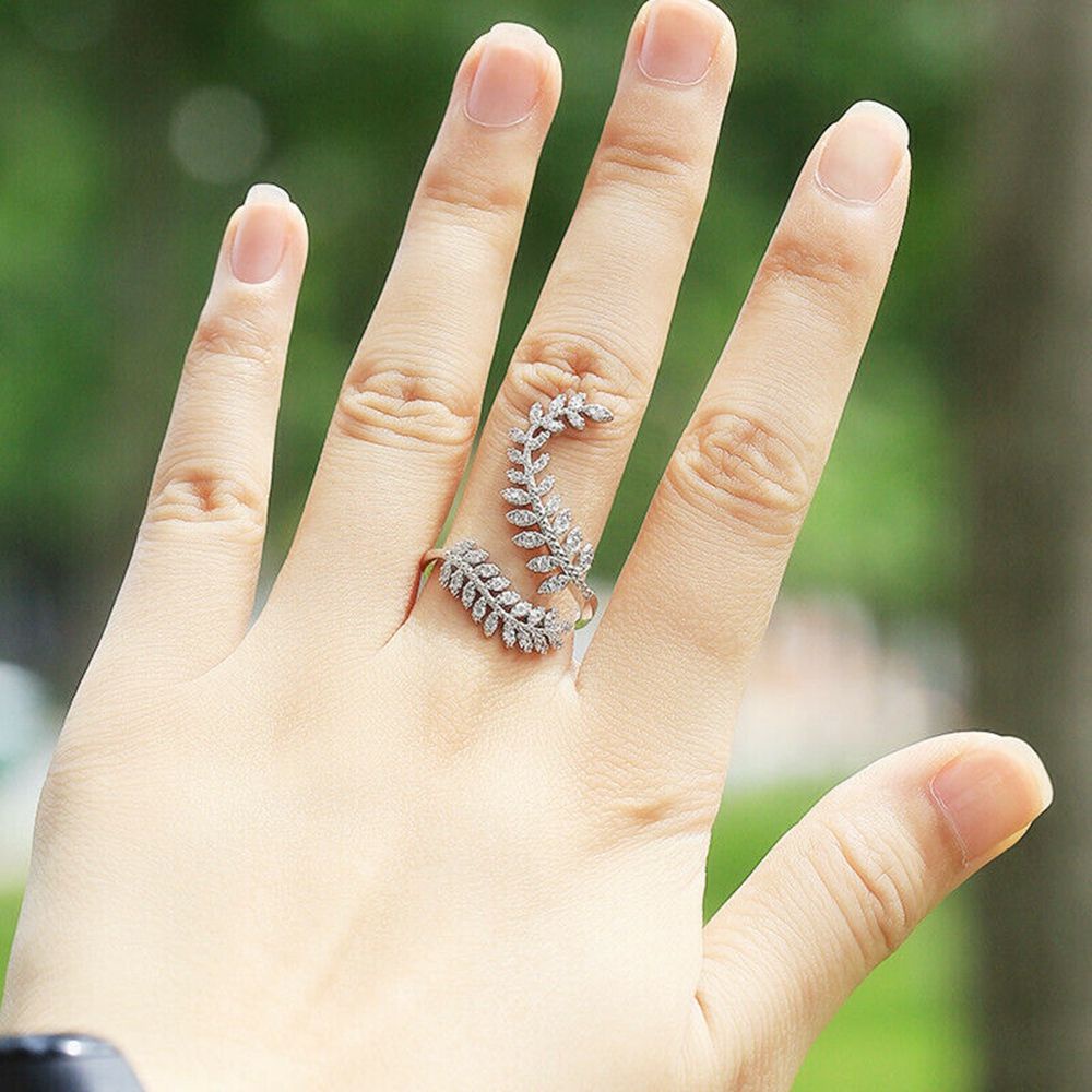 Nhẫn Đính Đá Zircon Hình Chiếc Lá Sang Trọng Sáng Tạo Có Thể Điều Chỉnh Cho Nữ