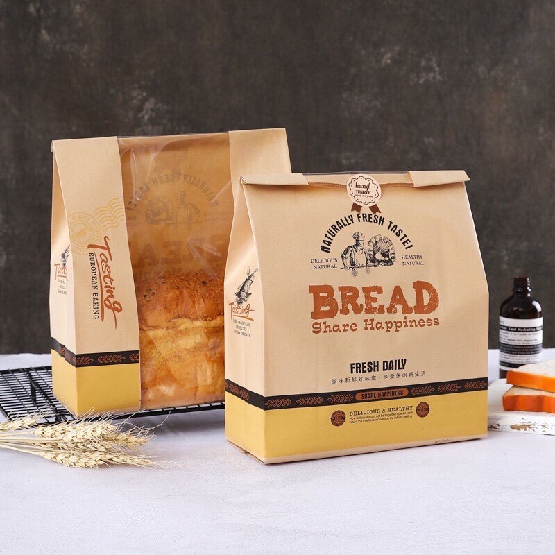 Combo 100 túi đựng bánh mì hoa cúc ngang chữ BREAD kích thước 12x9x30cm