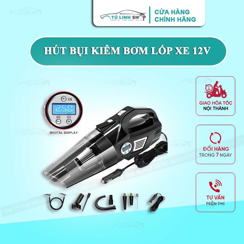 Hút bụi và bơm lốp tự ngắt 2 trong 1 chính hãng Aikesi tích hợp 4 chức năng, siêu khỏe, siêu bền