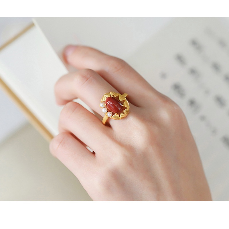 Nhẫn Mạ Bạc S925 Mạ Vàng 18K Đính Đá Ngọc Bích Nhân Tạo Thanh Lịch