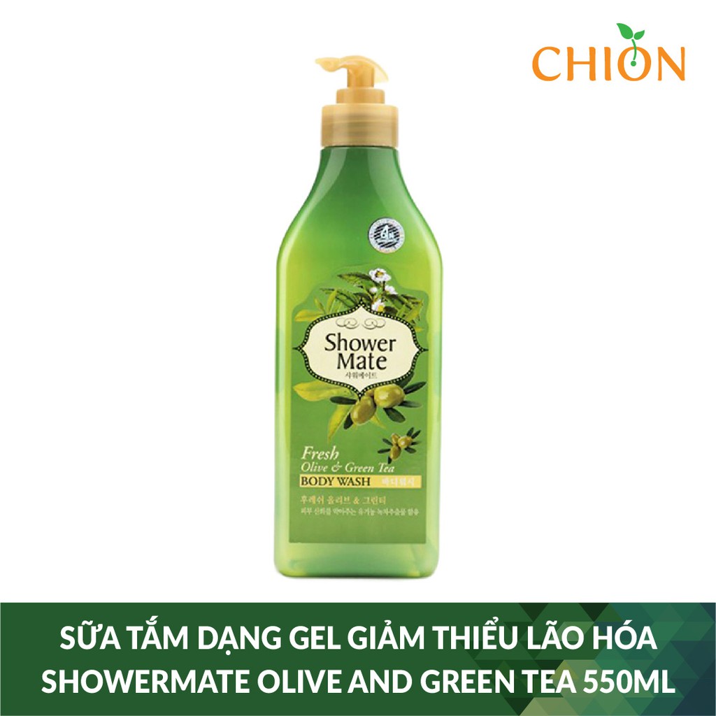 Sữa tắm dạng Gel giảm thiểu quá trình lão hóa da Showermate Olive and Green Tea 550ml - Hàn Quốc Chính Hãng