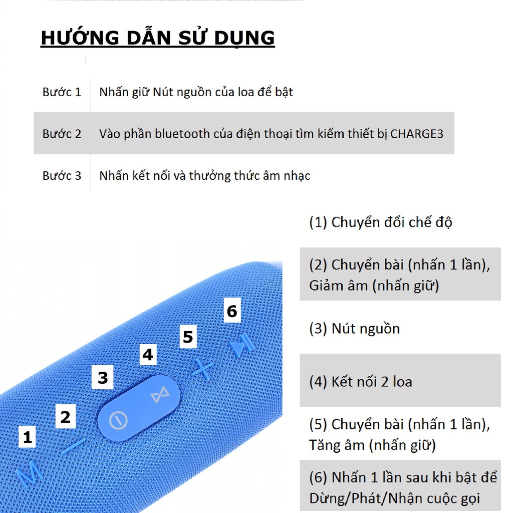 Loa bluetooth nghe nhạc không dây Charge 3 vỏ chống thấm nước, âm bass cực chất