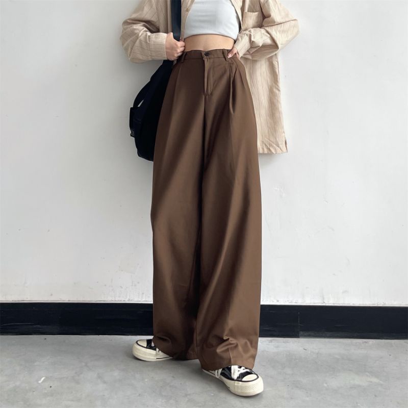 Quần kaki suông ống rộng phong cách Vintage cho Nam Nữ