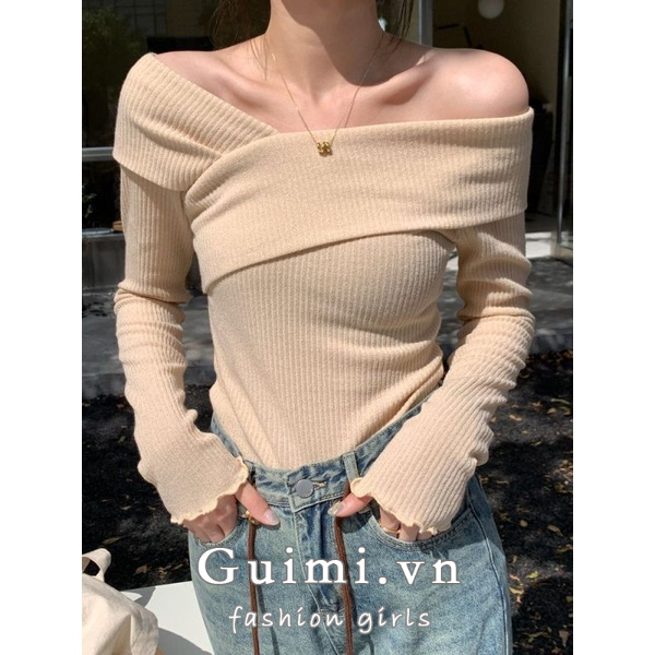 Áo Dệt Kim Tay Dài Hở Vai Thời Trang Mùa Thu