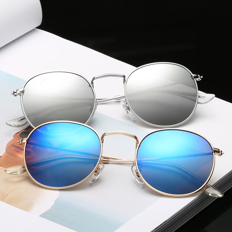 Mata kính mát gọng kim loại tròn phong cách retro cổ điển