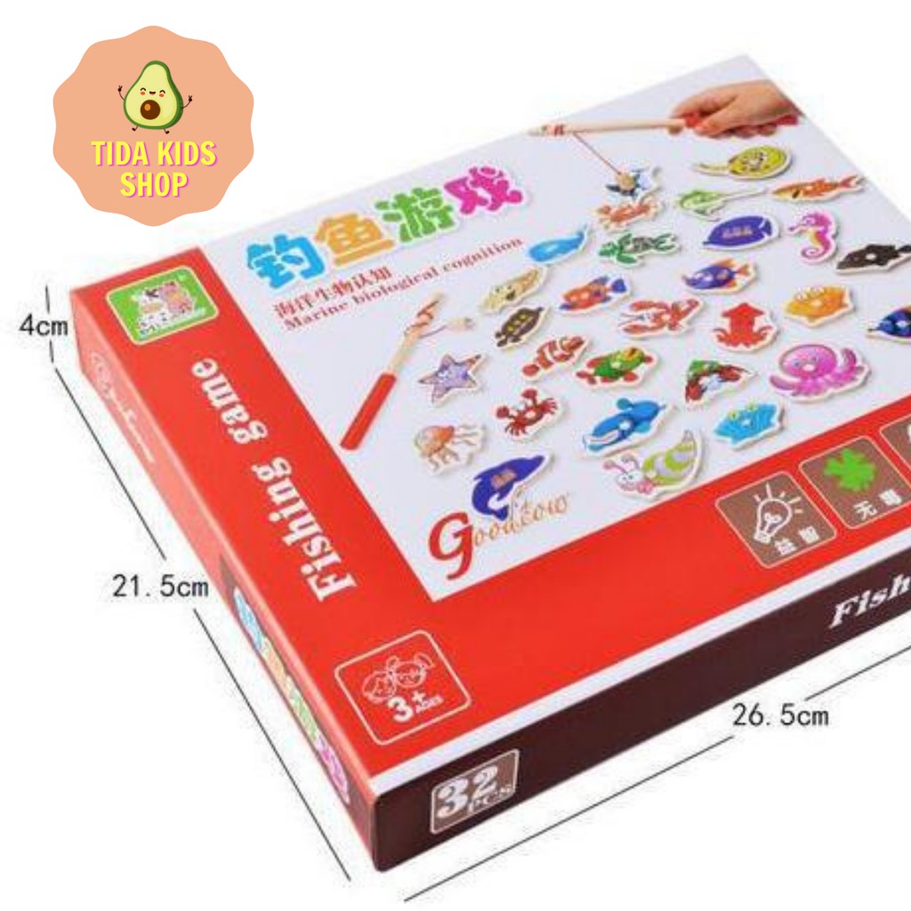 Bộ Đồ Chơi Câu Cá Nam Châm Cho Bé Với 2 Cần Câu Và 32 Con Cá Gỗ Giá Tốt ❤️ Freeship ❤️ TiDa Kids Shop