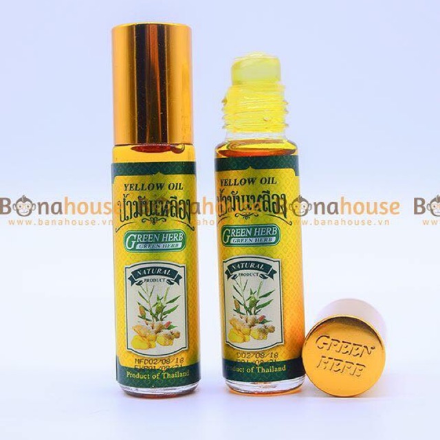 Dầu Nóng Yellow Oil Green Herb Thái Lan (Sâm - Nghệ Gừng - Sả)