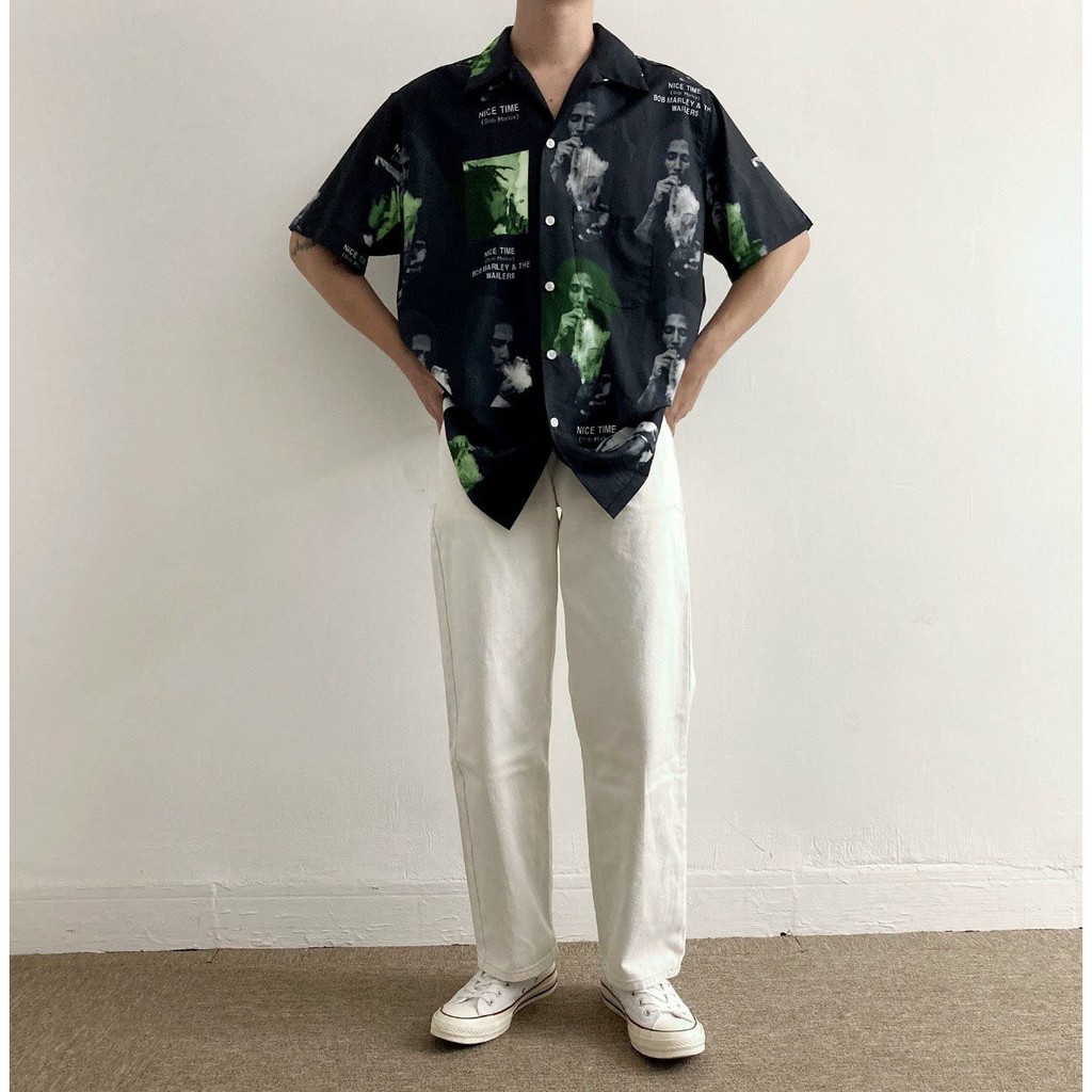 Áo sơ mi nam nữ form rộng dáng suông in hình nice time phong cách thời trang cực chất | BigBuy360 - bigbuy360.vn