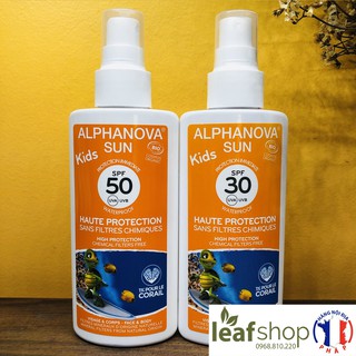 Kem chống nắng hữu cơ trẻ em SPF50 và SPF30 dạng xịt Alphanova Sun 125g