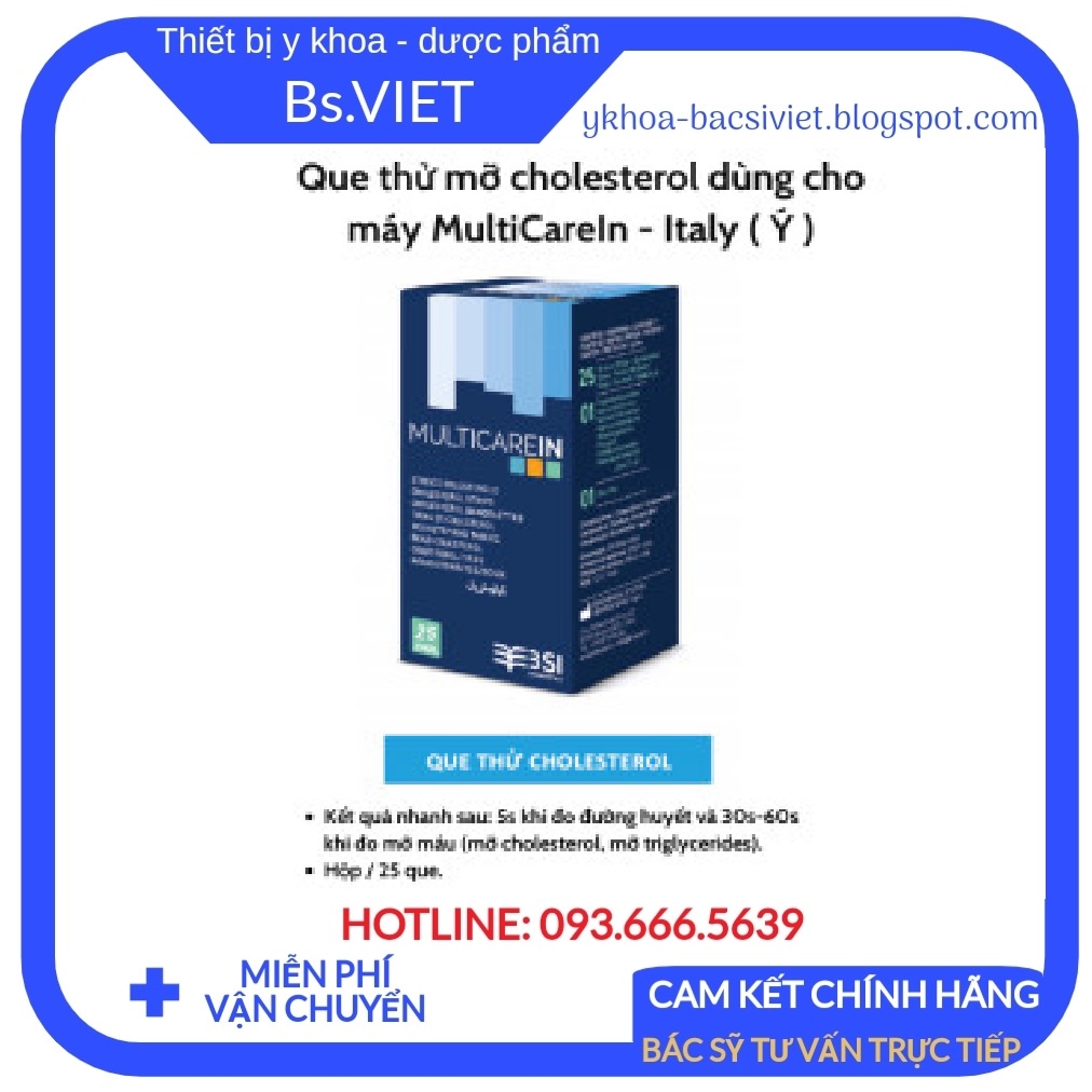 Que thử đường huyết- mỡ máu TRIGLYCERIDES- Cholesterol dùng cho máy đo đường huyết 3 trong 1 Multicarein chính hãng Ý