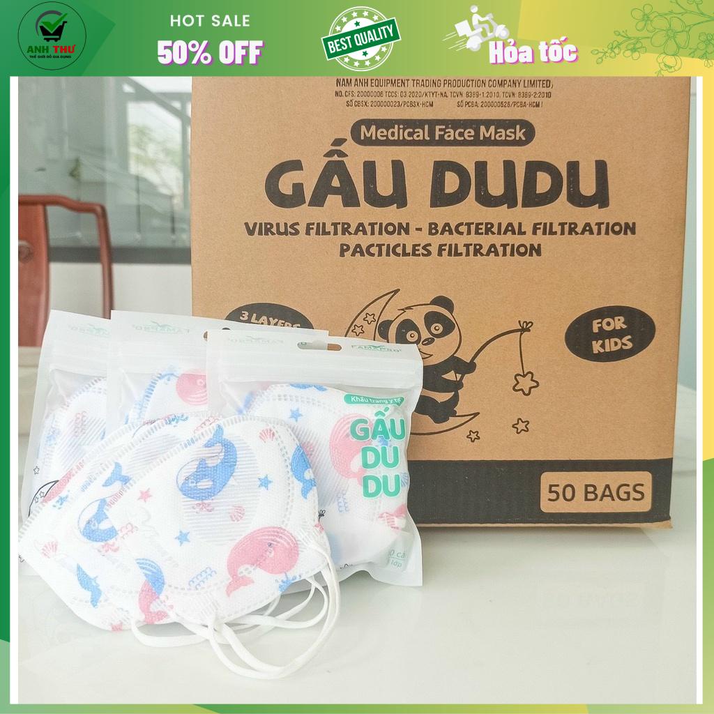 Túi 10 cái khẩu trang y tế cao cấp trẻ em kháng khuẩn 3 lớp Famapro Kids Gấu DuDu