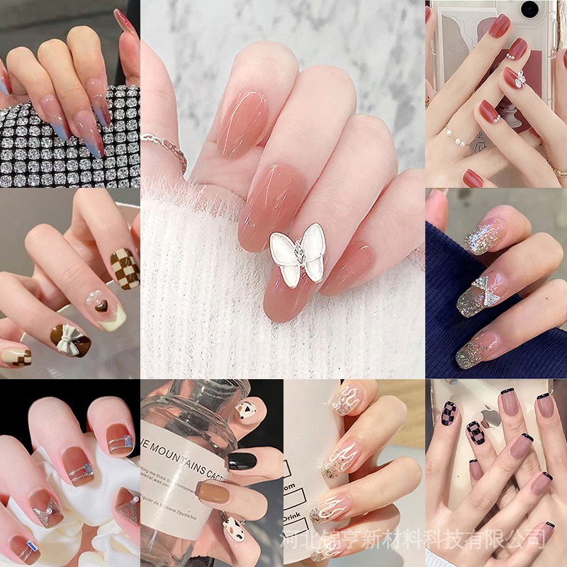 Keo Dán Móng Tay Đầu Vuông Ngắn Màu Trơn Có Thể Tháo Rời