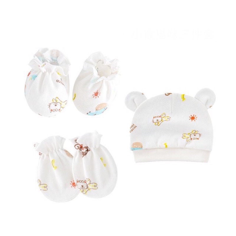 Set mũ + bao tay + bao chân cao cấp cho bé sơ sinh từ 0 - 6 tháng