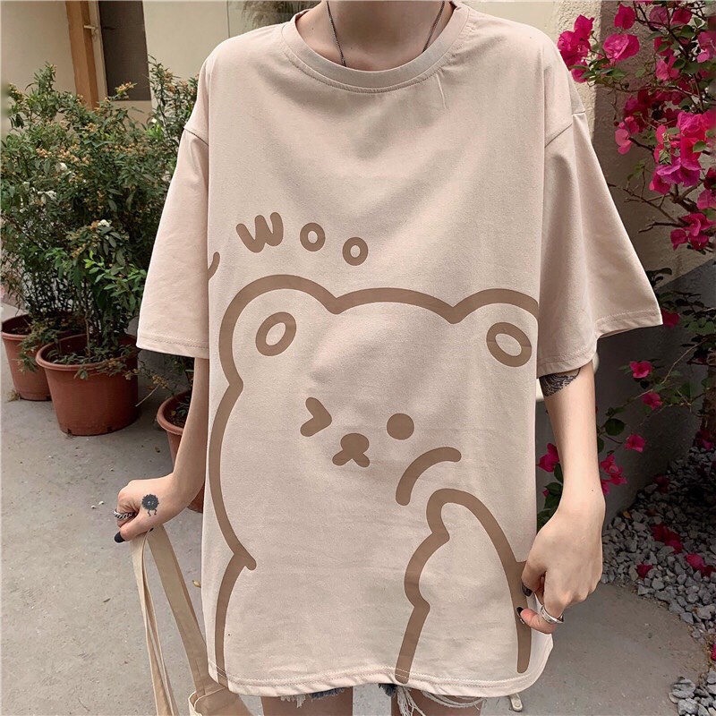 Áo Thun Gấu Be Áo Thun Tay Lỡ Form Rộng Unisex 38-65kg Nam Nữ