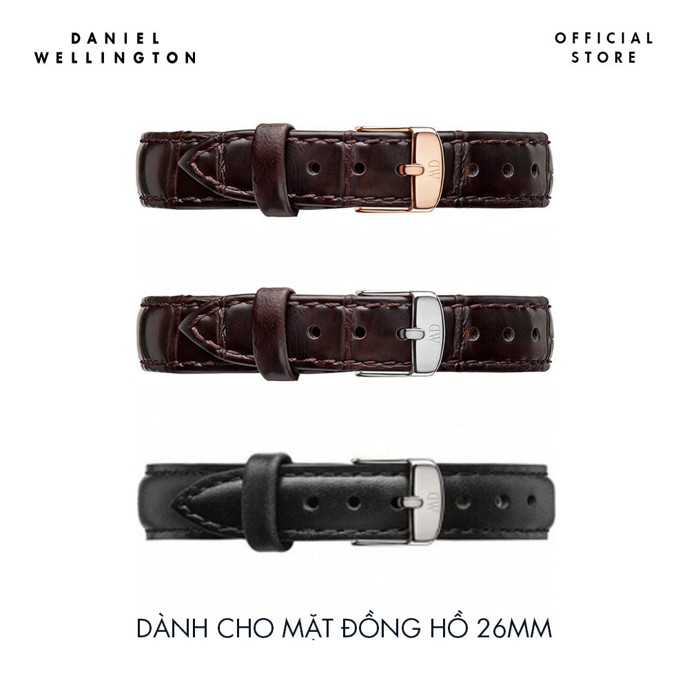 Dây da đồng hồ Daniel Wellington 13mm khóa màu vàng hồng - Cho đồng hồ Classy 26mm