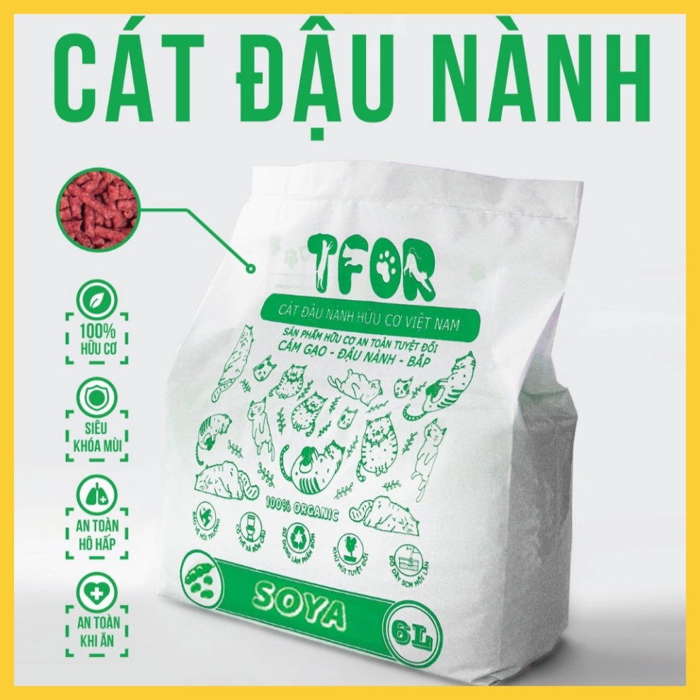 [6 BAO] Cát Đậu Nành TFOR 6L-2.3KG | Cát hữu cơ organic, tofu cat litter, cát không bụi, nhà vệ sinh cho mèo